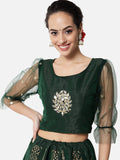 Dupion Mirror-work Embroidered Net Sleeves Crop Top