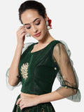 Dupion Mirror-work Embroidered Net Sleeves Crop Top