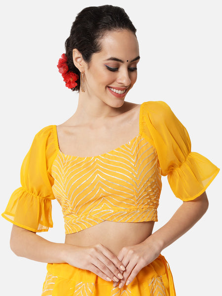 Georgette Gota Embroidered Back Tie Crop Top