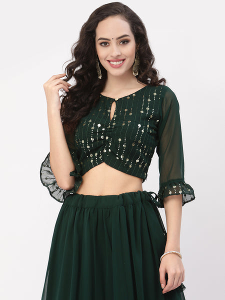 Georgette Sequin Embroidered Crop Top