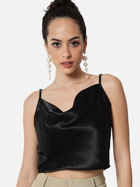 Satin Cowl-Neck Solid Top