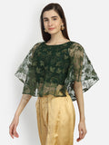Net Floral Embroidered Cape Top