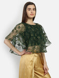 Net Floral Embroidered Cape Top