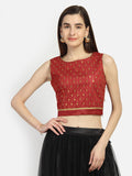 Dupion Embroidered Back Tie Crop Top