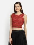 Dupion Embroidered Back Tie Crop Top