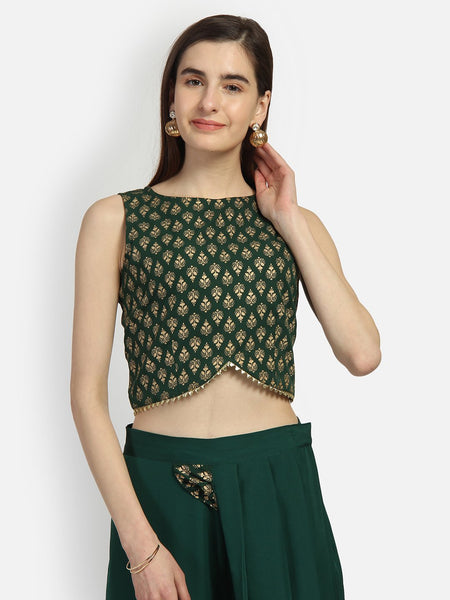Crepe Block Printed Embellished Crop Top
