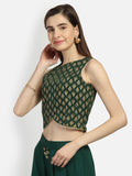 Crepe Block Printed Embellished Crop Top
