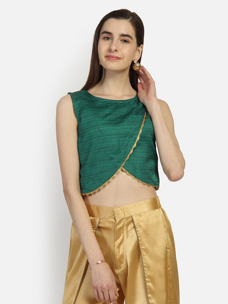 Bhagalpuri Overflap Embellished Crop Top