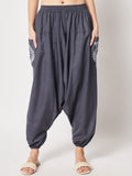 Cotton Printed Pockets Drop-Crotch Pants