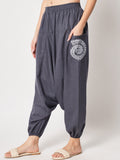 Cotton Printed Pockets Drop-Crotch Pants