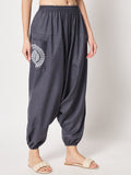 Cotton Printed Pockets Drop-Crotch Pants