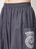 Cotton Printed Pockets Drop-Crotch Pants