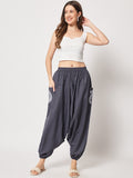 Cotton Printed Pockets Drop-Crotch Pants