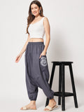 Cotton Printed Pockets Drop-Crotch Pants