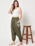 Cotton Printed Pockets Drop-Crotch Pants