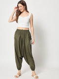 Cotton Printed Pockets Drop-Crotch Pants