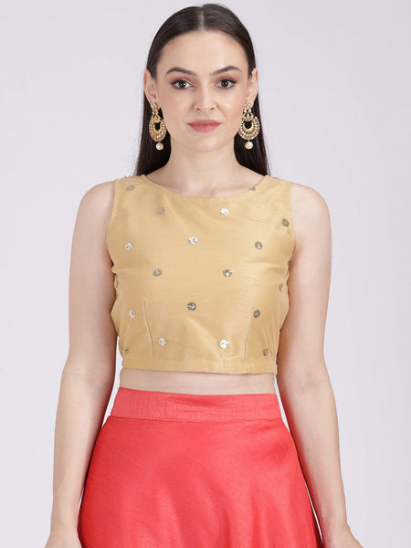 Net Sequin Embroidered Crop Top