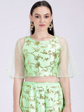 Dupion Embroidered Bell Sleeves Crop Top