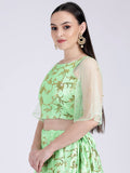 Dupion Embroidered Bell Sleeves Crop Top