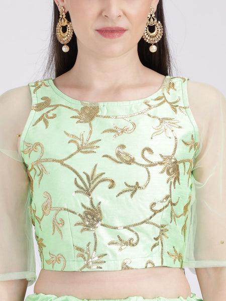 Dupion Embroidered Bell Sleeves Crop Top